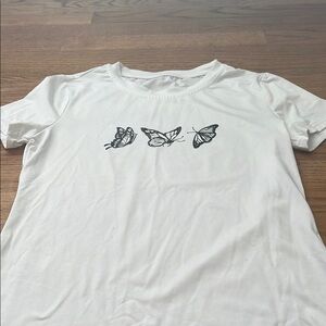 White T-Shirt with Butterfly Print